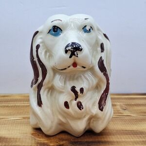 Vtg Cocker Spaniel Dog Head Bust Cream Color Pot Vase Planter 6"‎ USA 15/L